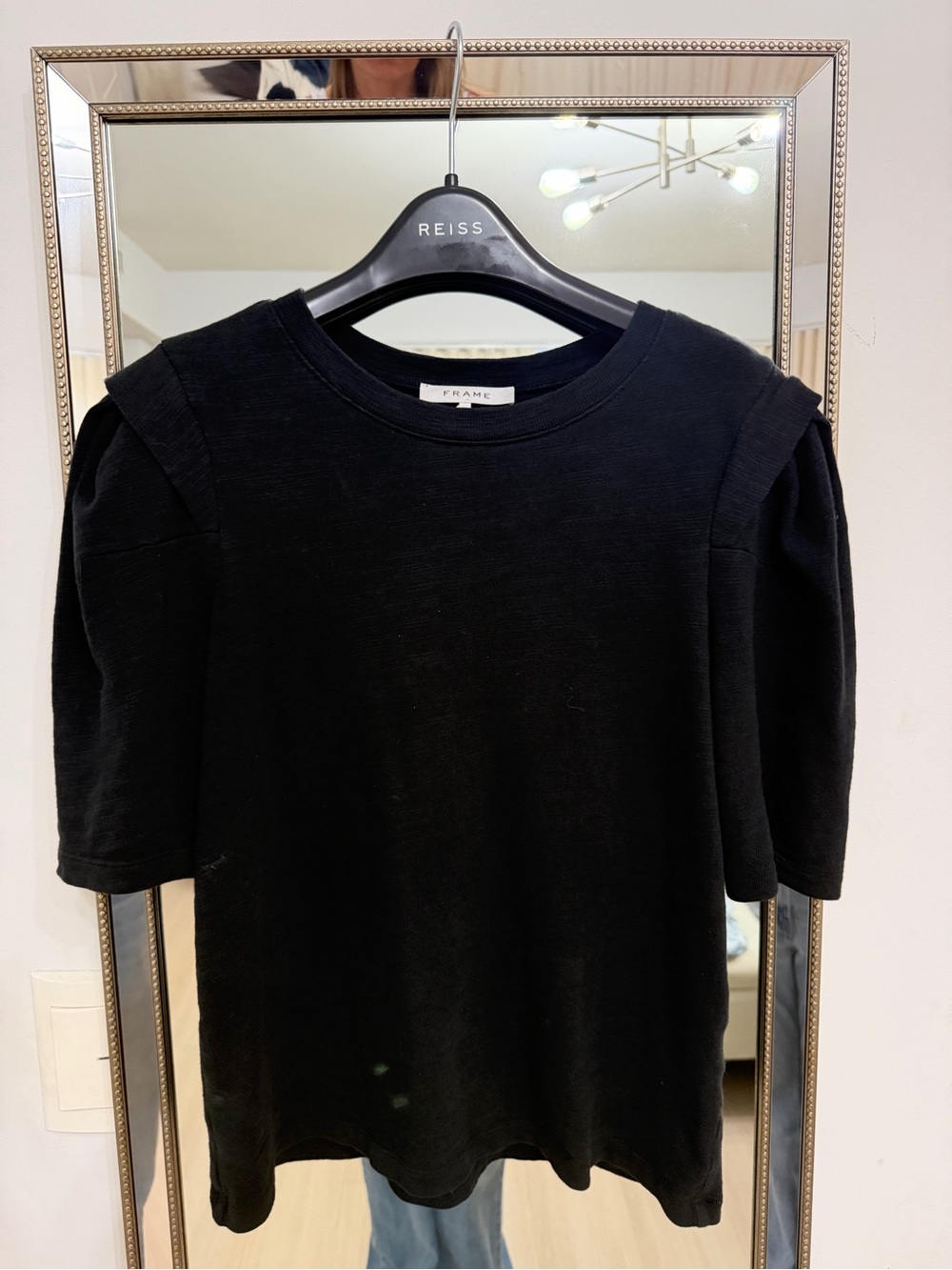 Frame Denim Black Short-Sleeve Puff Shoulder Tee